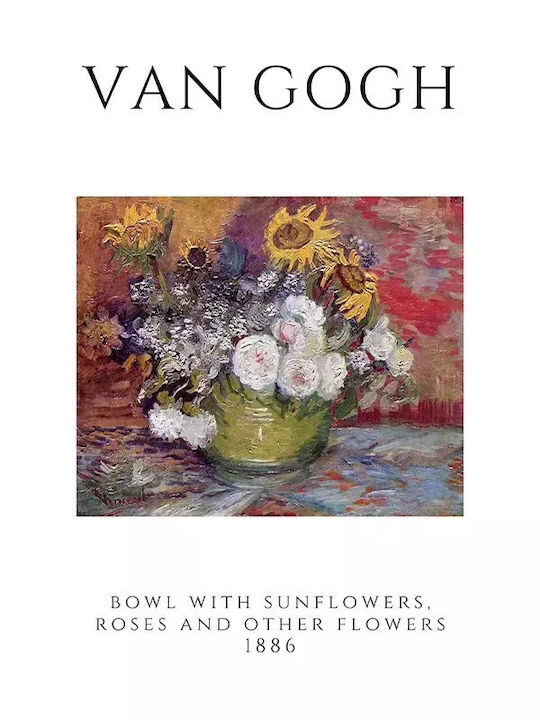 Poster Van Gogh Bowl Flowers Art007 21cm X 30cm Λευκό Κάδρο Pvc 18x24