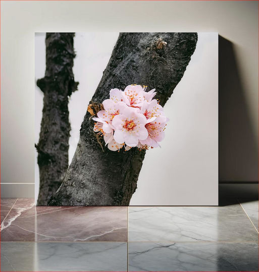 Blossoming Flowers On Tree Bark Ανθισμένα Λουλούδια Στο Φλοιό Δέντρου 1 σε Καμβά Blossoming Flowers On Tree Bark Ανθισμένα Λουλούδια Στο Φλοιό Δέντρου 1 σε Καμβά