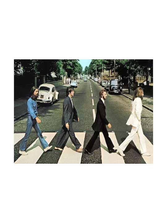 Music Poster Beatles Ms153 21cm X 30cm Κάδρο Φυσικό Ξύλου Μπεζ