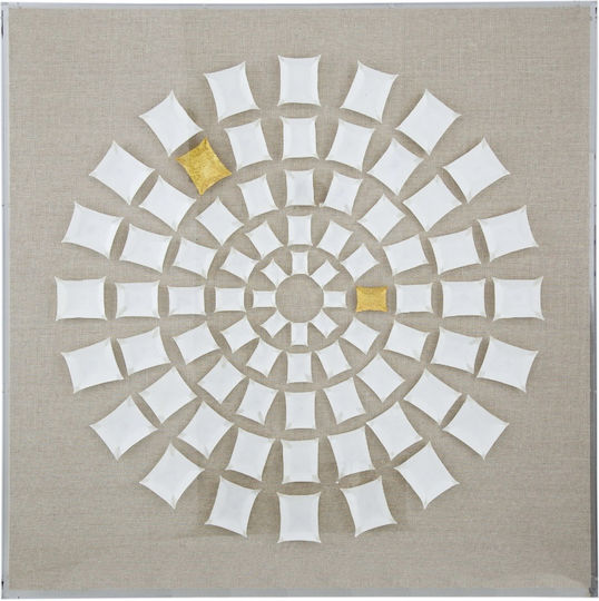 Artekko Mosaik Beiger Dekoratives Gemälde Weißes Papier-Technik Plexiglas Rahmen 90x5x90 cm