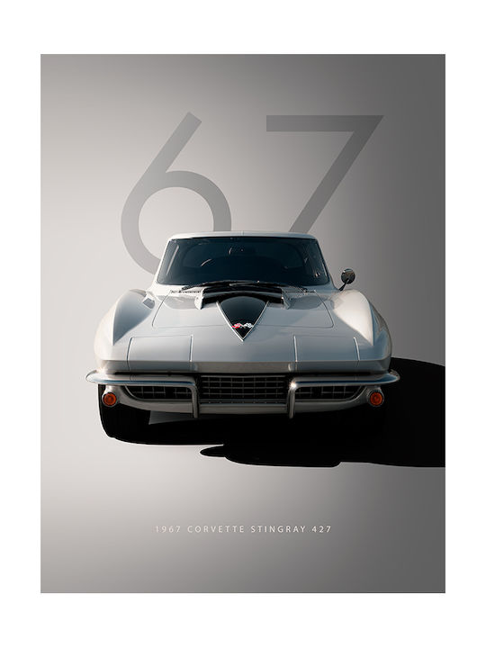 Poster 1967 Corvette Stingray 427 Cr013 30cm X 40cm Frame Dark Natural Wood Brown