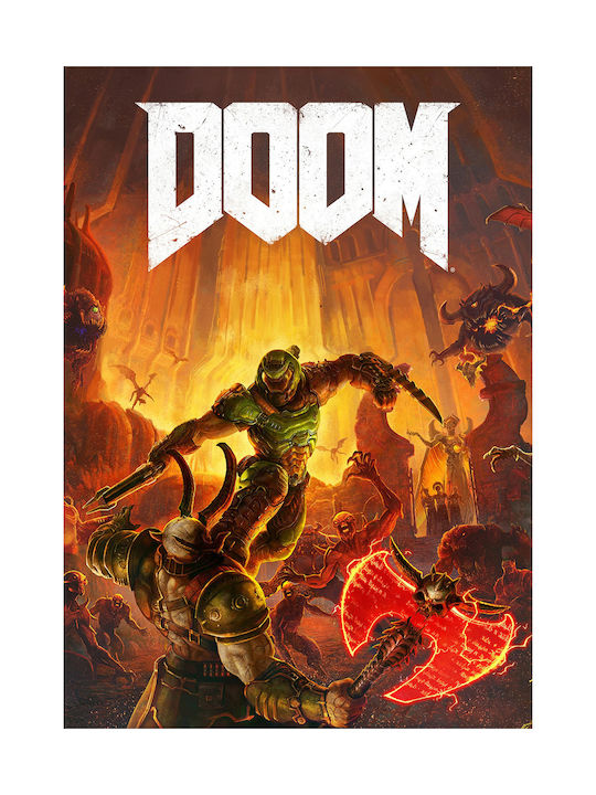 Gaming Poster Doom Eternal Gm2343 30cm X 40cm Frame Dark Natural Wood Brown