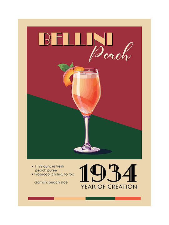 Poster Vintage Bellini Peach Classic Cocktail Pst25379 30cm X 40cm Premium Black Wooden Frame