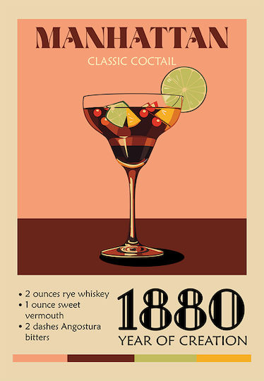 Poster Vintage Manhattan Classic Cocktail Pst25384 21cm x 30cm Weiße Hölzernes Rahmen