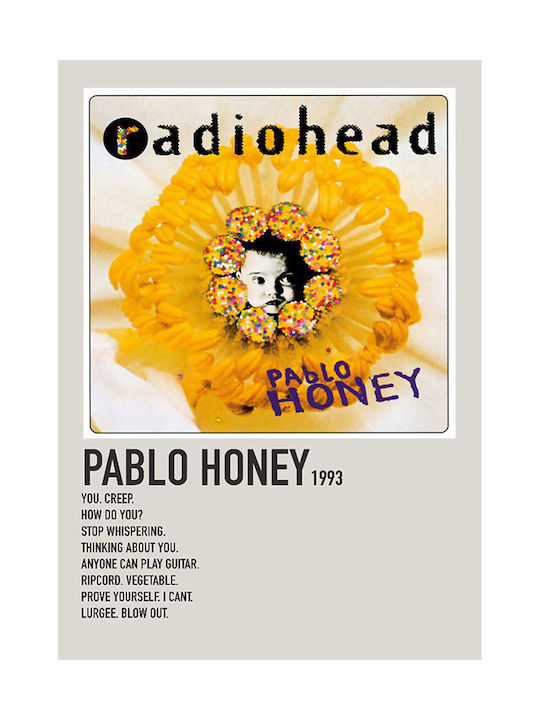 Music Poster Pablo Honey Radiohead Ms533 30cm X 40cm Frame Natural Wood Beige