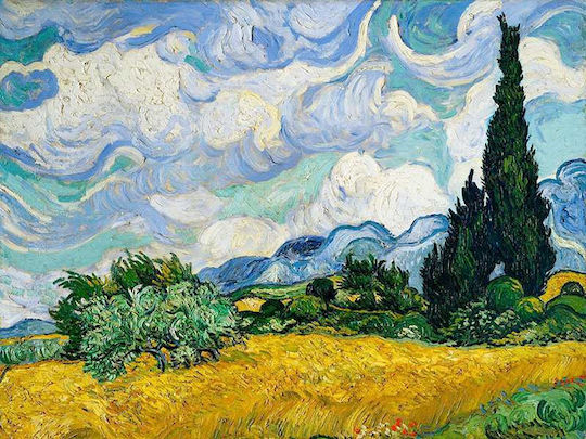 Poster Van Gogh Wheat Field Cypresses Art108 50cm X 70cm Κορνίζα Φυσικό Ξύλου Μπεζ