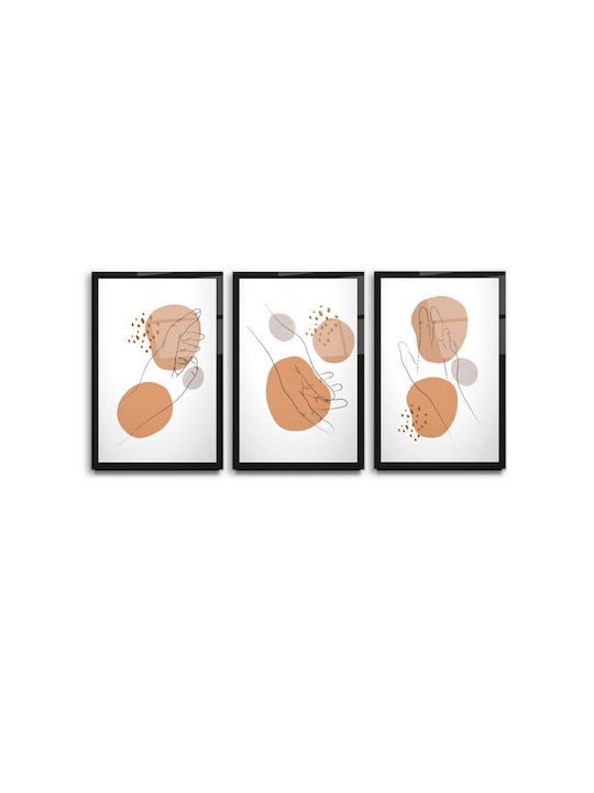 Dreifach Glas Set Abstrakte Kunst Schwarz-Weiß (50x70cm)