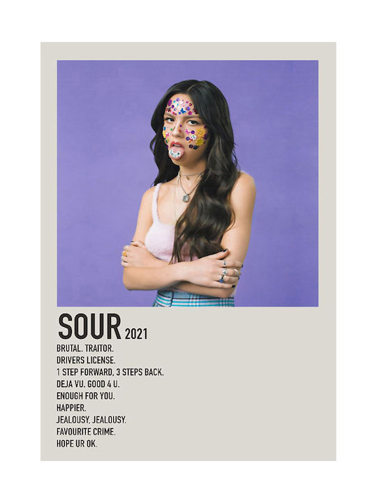 Music Poster Sour Olivia Rodrigo Ms607 30cm X 40cm Premium Black Wooden Frame