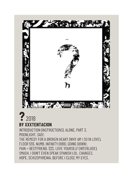 Music Poster ? Question Mark Xxxtentacion Ms630 21cm X 30cm Λευκό Κάδρο Pvc