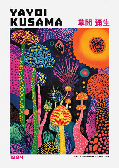 Poster Yayoi Kusama Mushroom Landscape Art316 21cm X 30cm Λευκό Κάδρο Pvc