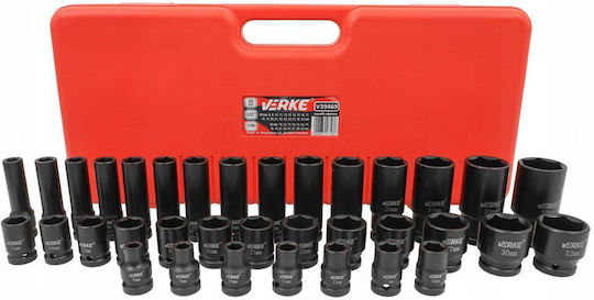 Verke Căpăcei Pneumatic - Pneumatic Lungi cu Patrat de Prindere 1/2" Set 35buc
