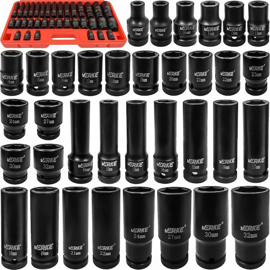 Verke Căpăcei Pneumatic - Pneumatic Lungi cu Patrat de Prindere 1/2" Set 35buc