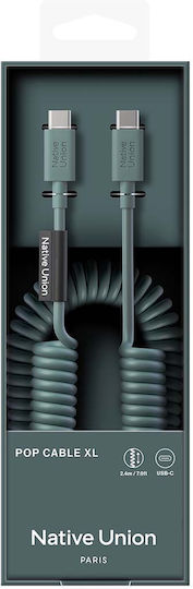 Native Union Usb-c To Usb-c Cable 60w Coiled 2.4m Pop Series Fast Charging Sage Green