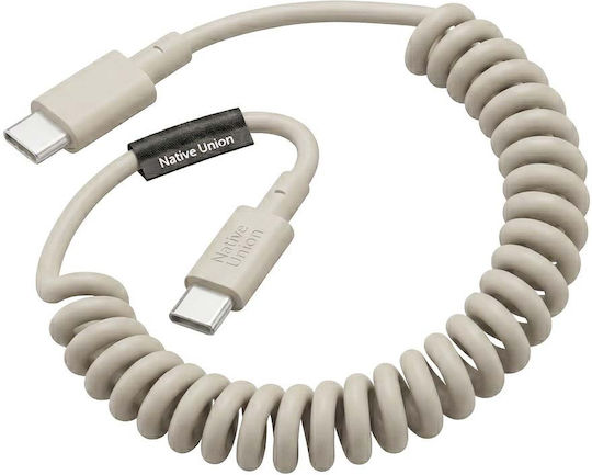Native Union Usb-c To Usb-c Cable 60w Coiled 2.4m Pop Series Fast Charging Beige