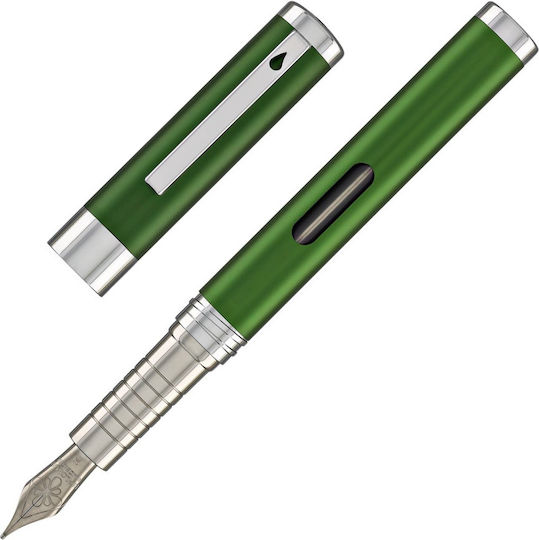 Diplomat Stilou Medium 0.8mm Gri Din Otel Cu Cerneală Verde