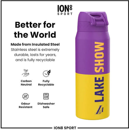 Ion8 Recyclable Stainless Steel Thermos Bottle BPA Free 750ml Nba La Lakers with Straw
