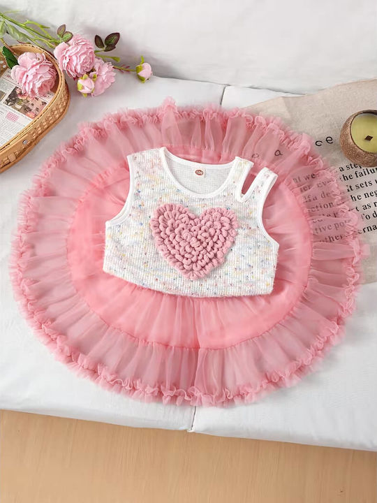 Kids Set with Skirt Summer 2 Pieces Pink Lulu