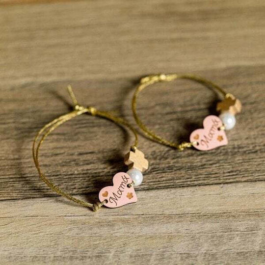 Herz Holzarmband Mama 1,8cm Set/10 Rosa