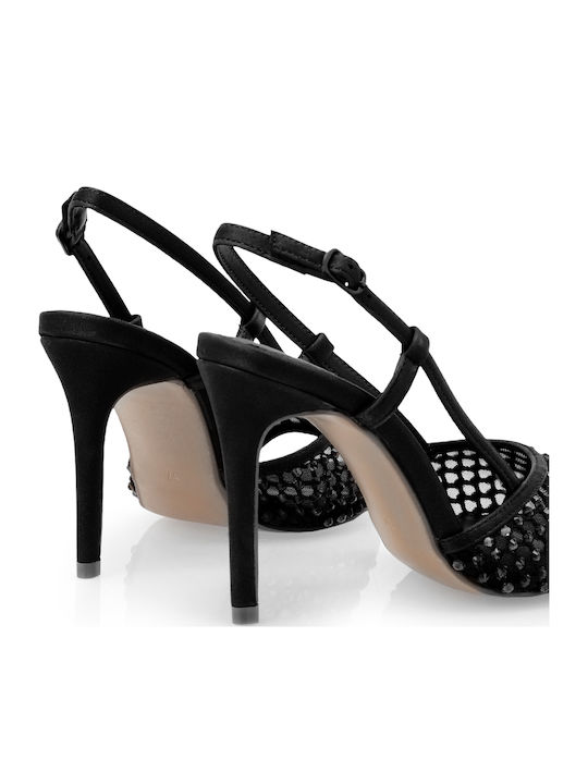 Fabric Sandals with Strass Black W4700035615H-BLACK CJ038-06 Satin with Black Strass