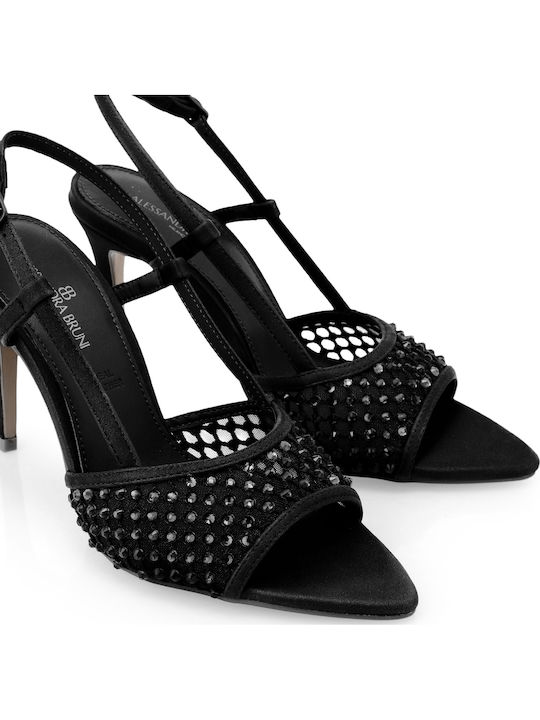 Fabric Sandals with Strass Black W4700035615H-BLACK CJ038-06 Satin with Black Strass