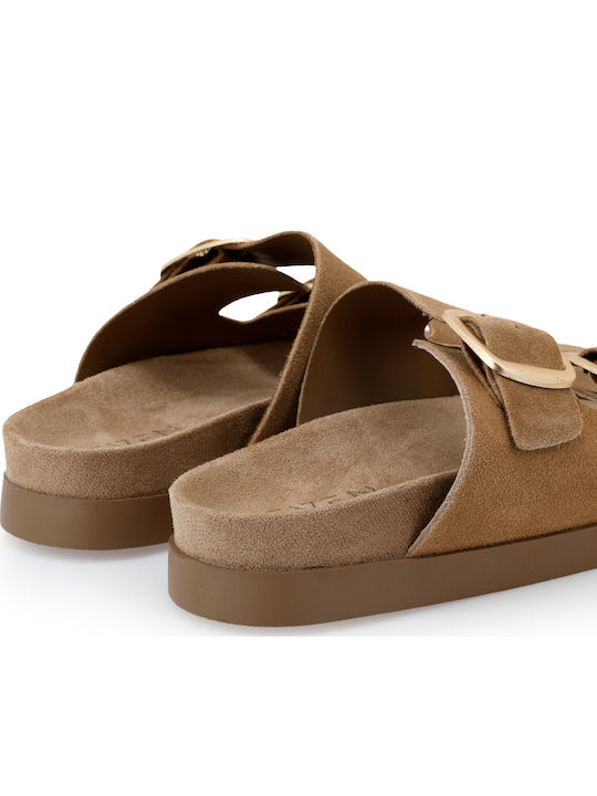 Damen Flache Sandalen Beige