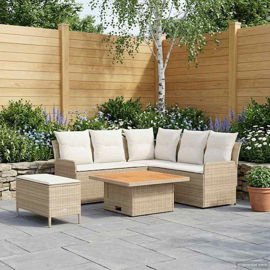 Outdoor Living Room Set 5 Pieces Beige and Cream with Pillows