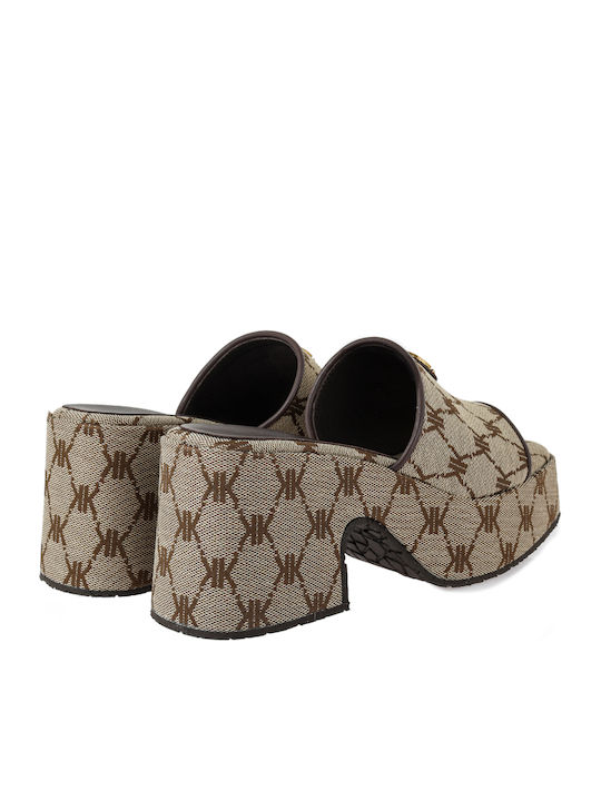 Mules With High Heel In Beige Colour