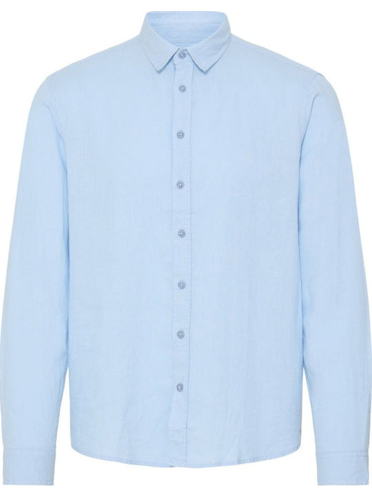 Langärmeliges Leinenhemd in Normale Passform Hellblau