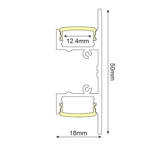 Aca Updown Extern Aluminiumprofil für LED-Streifen mit Opal Abdeckung 200cm