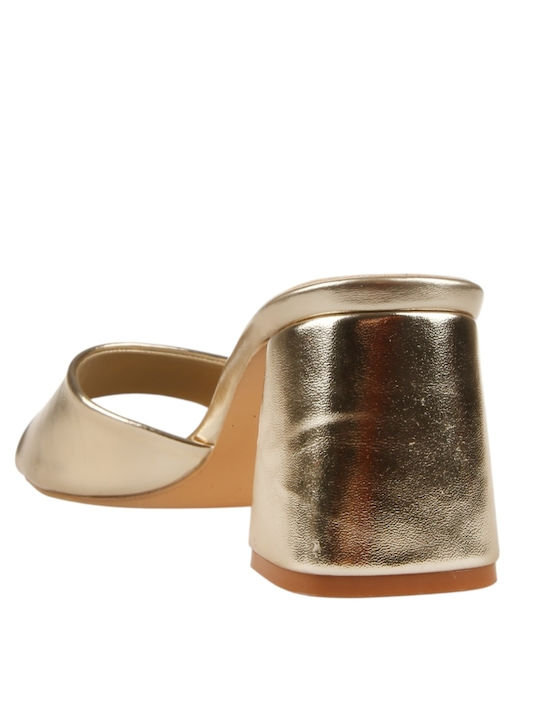 Mules With Chunky Heel In Gold Colour