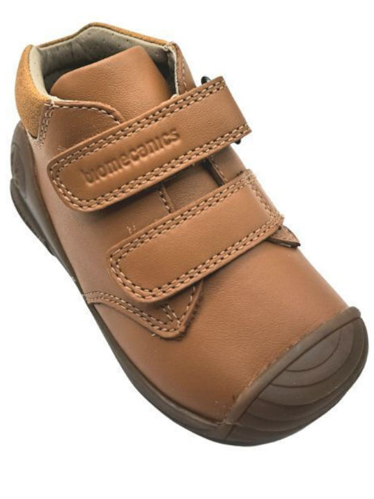 Anatomisch Lederne Kinderstiefeletten mit Klettverschluss Tabac Braun