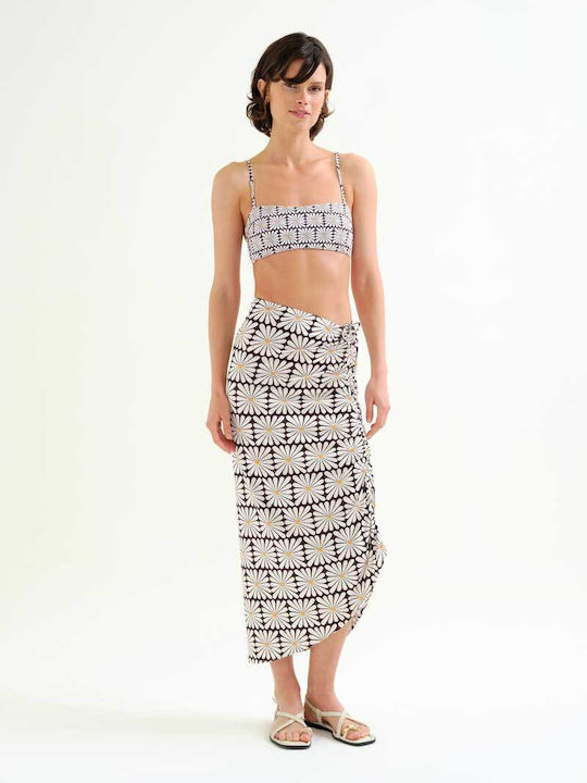 Skirt Pareo Geometric Floral Print Black Compania Fantastica