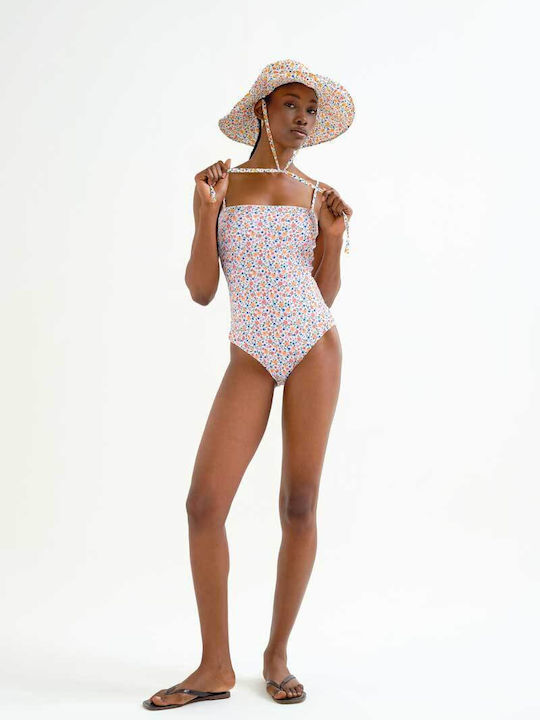 One Piece Swimsuit With Removable Padding Floral Ecru