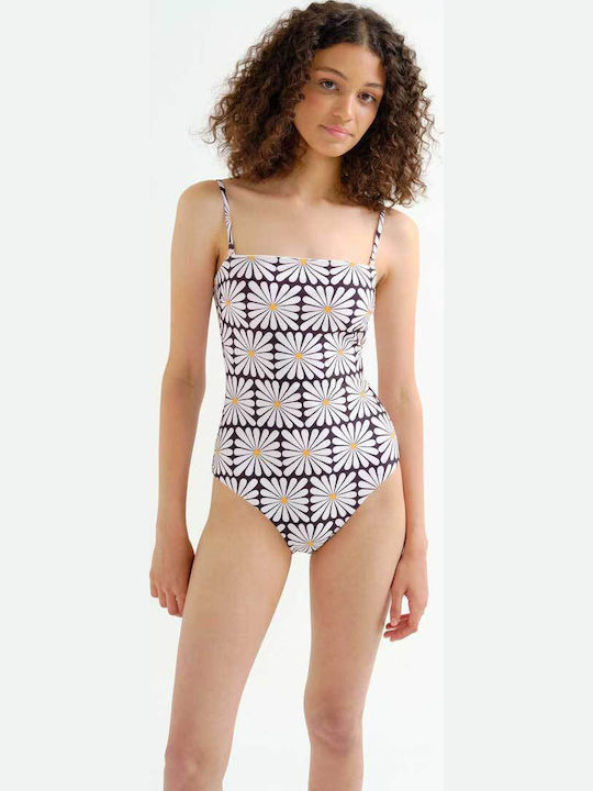 One Piece Swimsuit with Removable Padding Floral Black