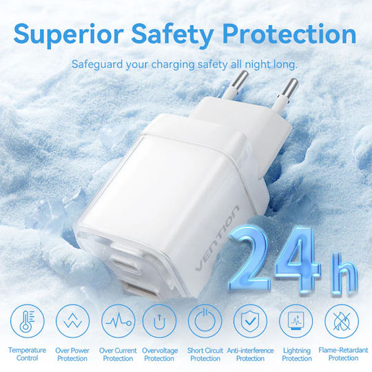 Vention Φορτιστής Χωρίς Καλώδιο GaN με Θύρα USB-A και Θύρα USB-C 70W Ροζ (FCGP0-EU)