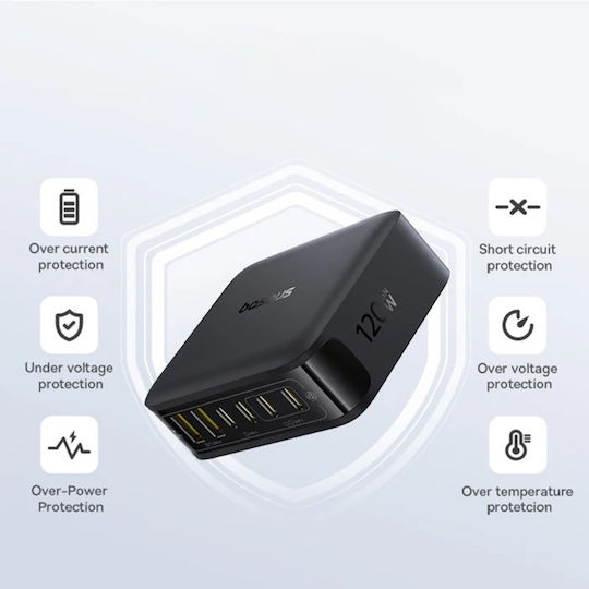 Baseus GaN Charging Station with 2 USB-A Ports and 4 USB-C Ports 120W in Black Colour (EnerFill FH21)
