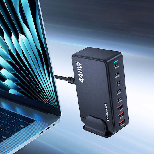 Wozinsky Charging Stand GaN with 3 USB-A Ports and 5 USB-C Ports 440W Power Delivery / Quick Charge 4.0 in Black color (WSL-440)