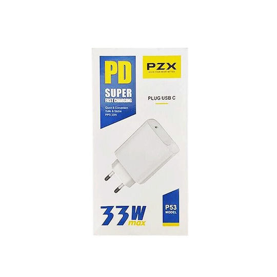 PZX Φορτιστής Χωρίς Καλώδιο με Θύρα USB-C 33W Power Delivery Λευκός (P53)
