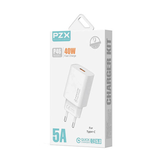 PZX Φορτιστής με Θύρα USB-A και Καλώδιο USB-C 40W Quick Charge 5.0 Λευκός (P46)
