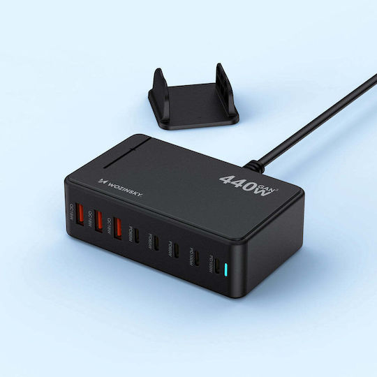 Wozinsky Charging Stand GaN with 3 USB-A Ports and 5 USB-C Ports 440W Power Delivery / Quick Charge 4.0 in Black color (WSL-440)