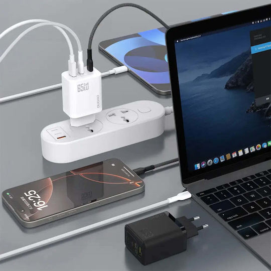 Dudao Charger GaN with USB-A Port and 2 USB-C Ports and Cable USB-C - USB-C 65W Power Delivery Blacks (A29)