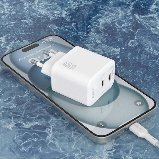 Dudao Charger GaN with 2 USB-C Ports and Cable USB-C - USB-C 45W Power Delivery Whites (A28PCEU)