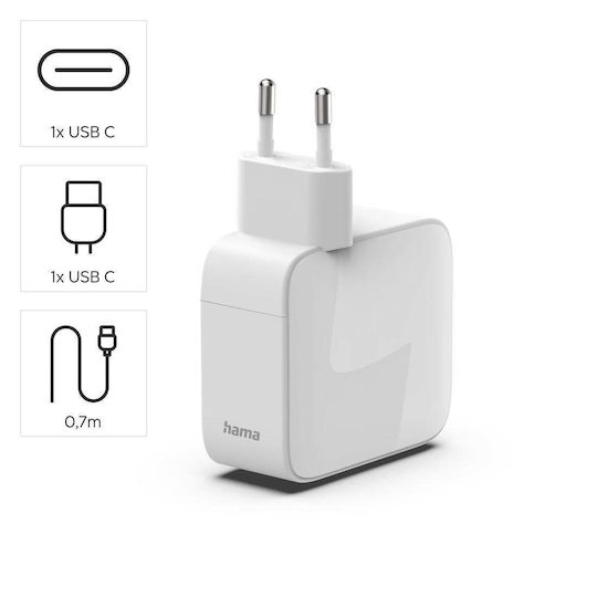 HAMA GaN Wireless Charger with USB-C Port 65W Power Delivery / Quick Charge 3.0 White