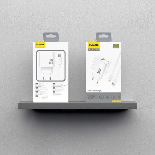 Dudao Charger GaN with USB-A Port and Cable USB-C 25W Power Delivery Whites (A27STEU)
