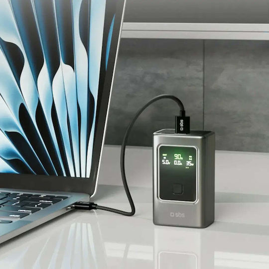 SBS Power Bank 10000mAh 35W with USB-A Port and 2 USB-C Ports Power Delivery Gray