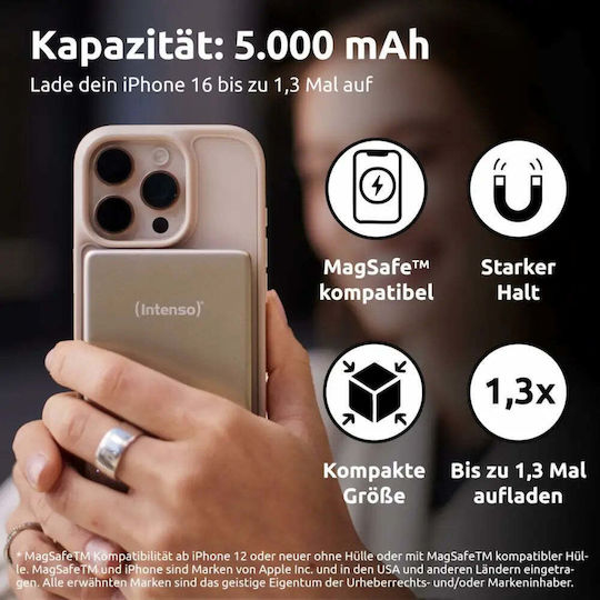 Intenso Mw MagSafe Външна Батерия 5000mAh с USB-C Изходен Порт Бежова