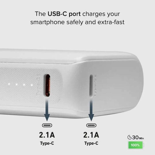 SBS Power Bank 10000mAh 10W with USB-A Port and USB-C Port White