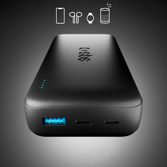 SBS Power Bank 20000mAh 10W με Θύρα USB-A και 2 Θύρες USB-C Μαύρο
