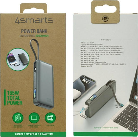 4Smarts Enterprise Power Bank 20000mAh 165W με 2 Θύρες USB-A και Θύρα USB-C Space Grey
