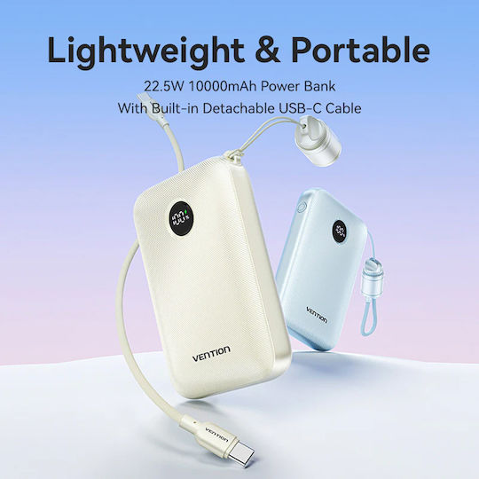 Vention Power Bank 10000mAh 22.5W with USB-A Port and USB-C Port Beige